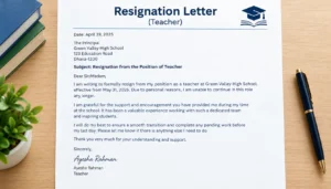 resignation letter for teacher