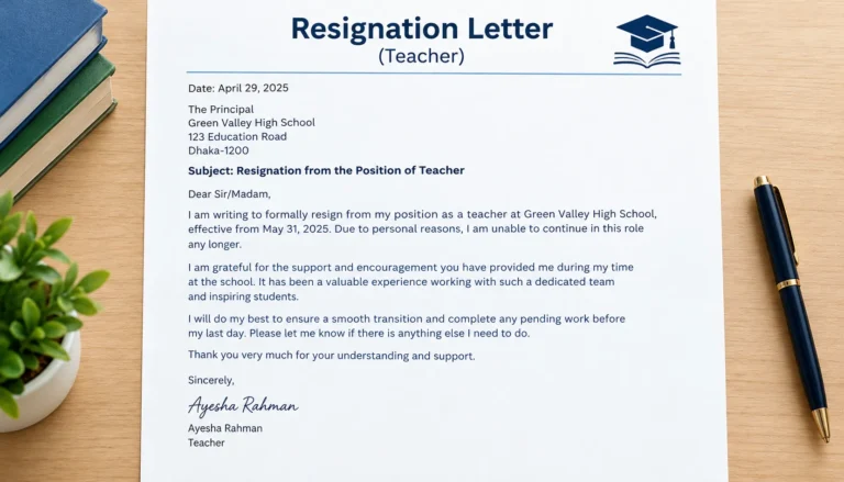 resignation letter for teacher