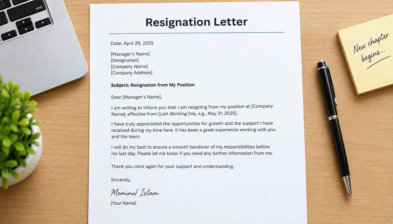 simple resignation letter sample
